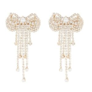 Tasha Gold Crystal Imitation Pearl Fringe Bow
Earrings NWT